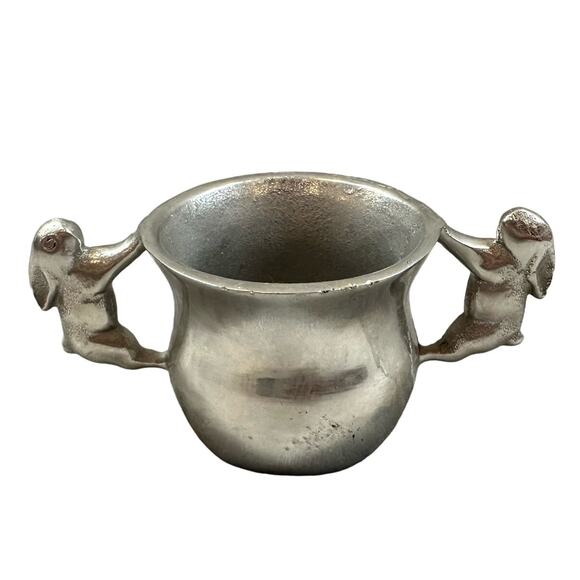 Mariposa Two Handled Bunny Cup Metal Silver Tone Aluminum Baby Nursery Rabbit - Picture 1 of 8